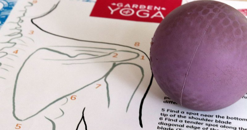 Shoulder Self Massage Guide and a purple ball
